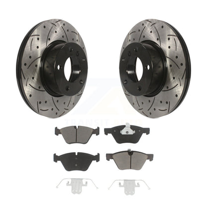 Coated Drilled Slotted Disc Brake Rotor & Ceramic Pad Front Kit For BMW X1 328xi