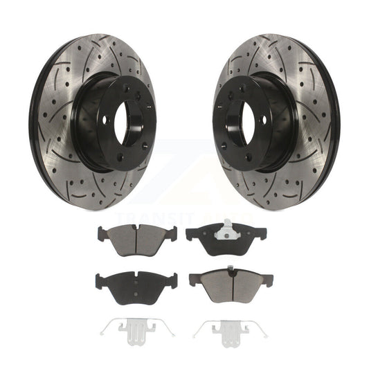 Coated Drilled Slotted Disc Brake Rotor & Ceramic Pad Front Kit For BMW X1 328xi