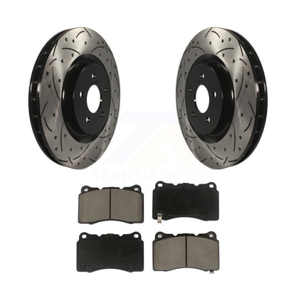 Coated Drilled Slotted Disc Brake Rotor & Ceramic Pad Front Kit For Ford Mustang