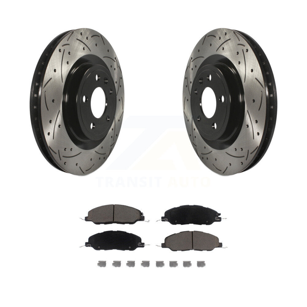 Coated Drilled Slotted Disc Brake Rotor & Ceramic Pad Front Kit For Ford Mustang