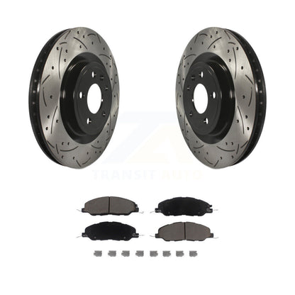 Coated Drilled Slotted Disc Brake Rotor & Ceramic Pad Front Kit For Ford Mustang
