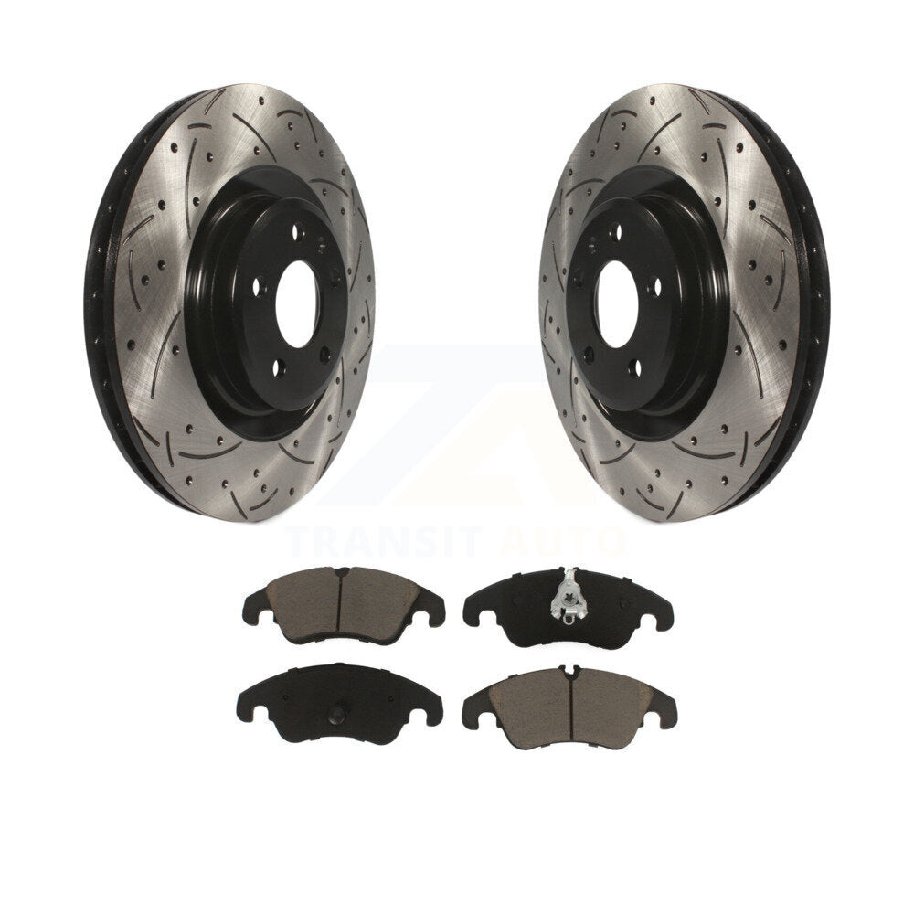 Drill Slot Brake Rotors Ceramic Pad Front Kit For Audi Q5 A4 Quattro S4 S5 A6 A7