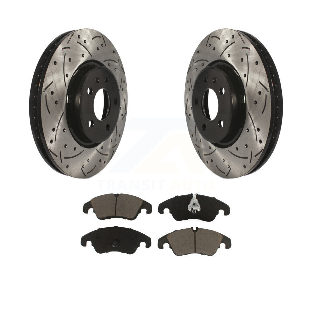 Drilled Slot Brake Rotor Ceramic Pad Front Kit For Audi A4 Quattro Q5 A5 allroad