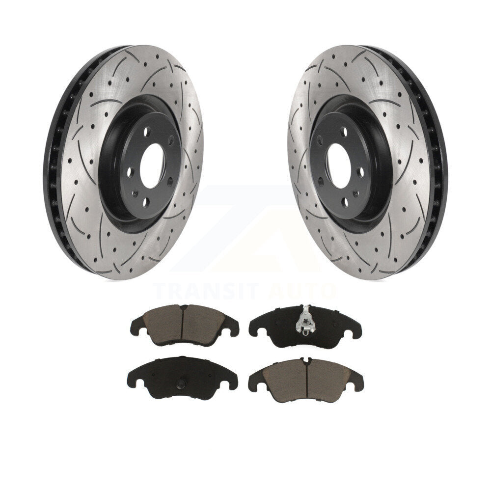 Coated Drilled Slotted Disc Brake Rotors And Ceramic Pads Front Kit For Audi A6