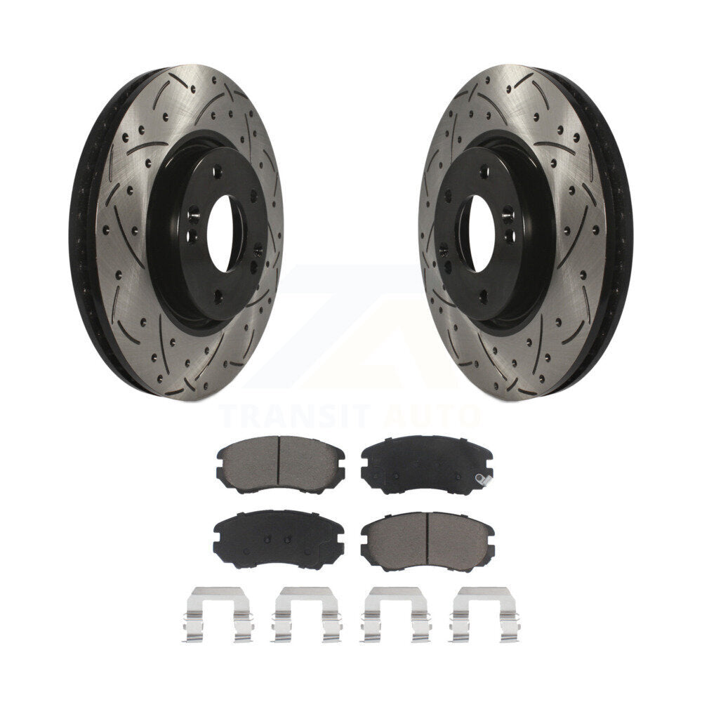 Drilled Slot Brake Rotor Ceramic Pad Front Kit For 2006-2010 Hyundai Sonata 3.3L