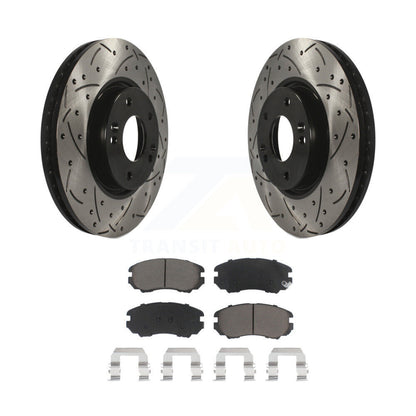 Drilled Slot Brake Rotor Ceramic Pad Front Kit For 2006-2010 Hyundai Sonata 3.3L