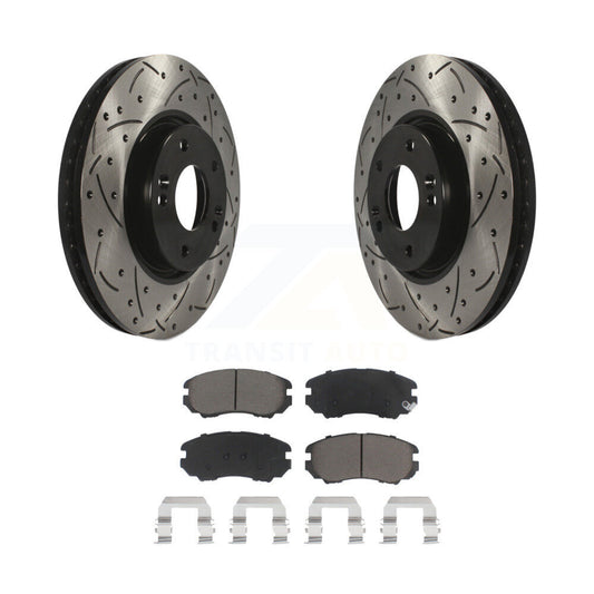 Drilled Slot Brake Rotor Ceramic Pad Front Kit For 2006-2010 Hyundai Sonata 3.3L