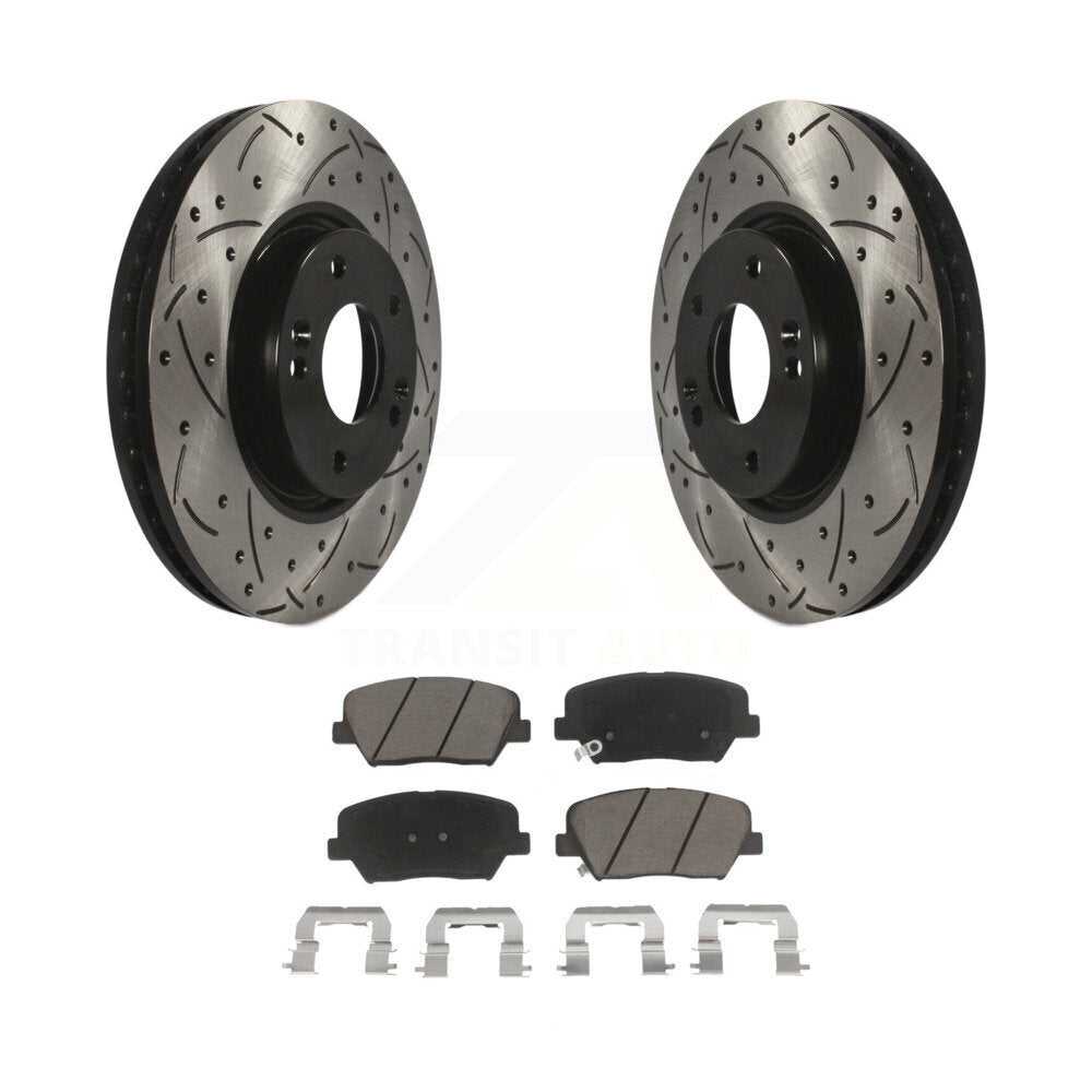 Coated Drill Slot Disc Brake Rotor Ceramic Pad Front Kit For 2014-2017 Kia Rondo