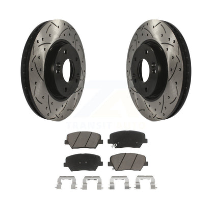 Coated Drill Slot Disc Brake Rotor Ceramic Pad Front Kit For 2014-2017 Kia Rondo