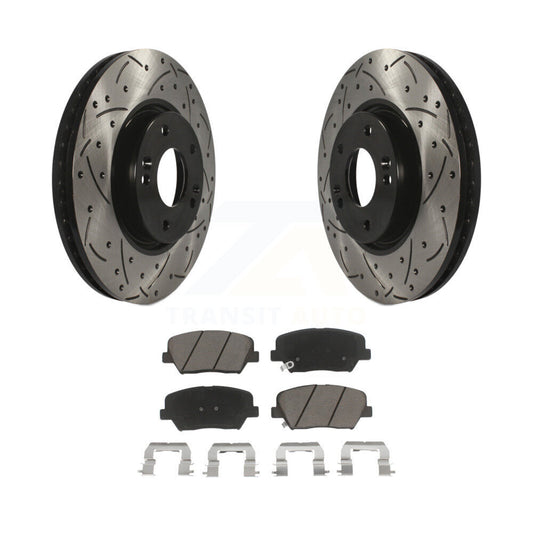 Coated Drill Slot Disc Brake Rotor Ceramic Pad Front Kit For 2014-2017 Kia Rondo