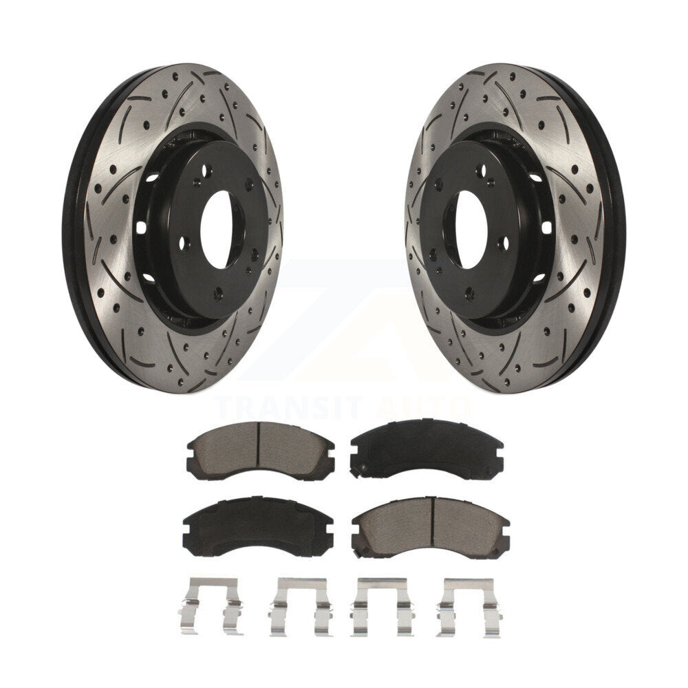 Coated Drilled Slot Disc Brake Rotor Ceramic Pad Front Kit For Mitsubishi Lancer