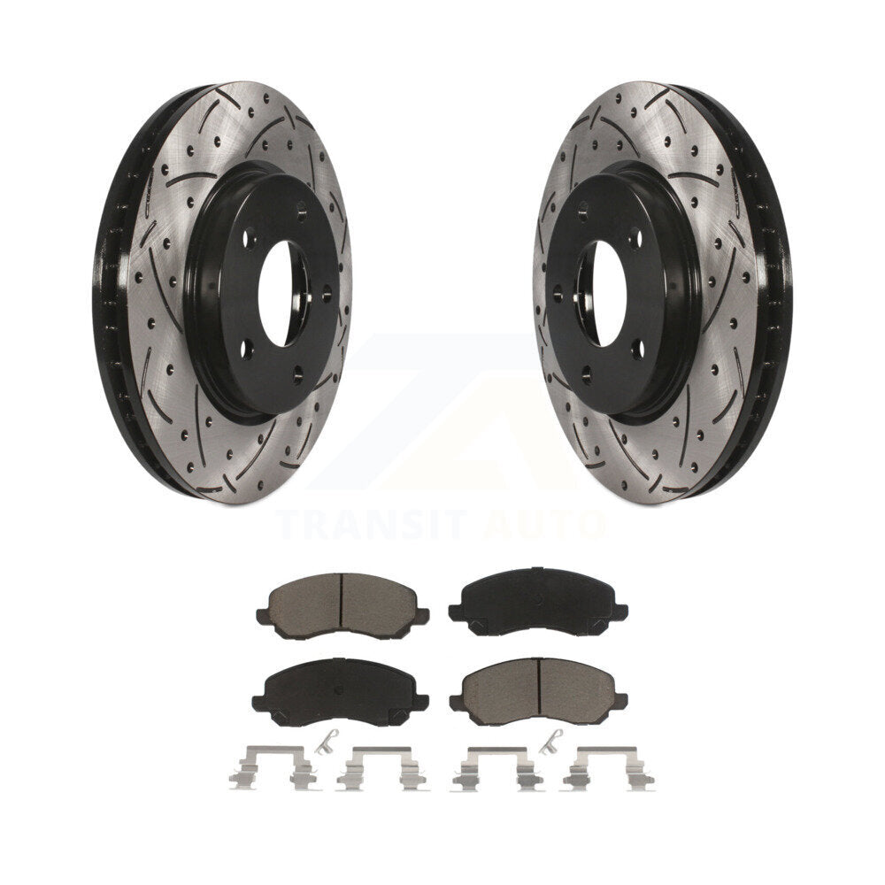 Drill Slot Brake Rotor Ceramic Pad Front Kit For Mitsubishi Lancer Dodge Caliber