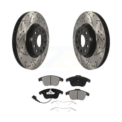 Drilled Slot Brake Rotor Ceramic Pad Front Kit For Volkswagen Tiguan Passat Audi