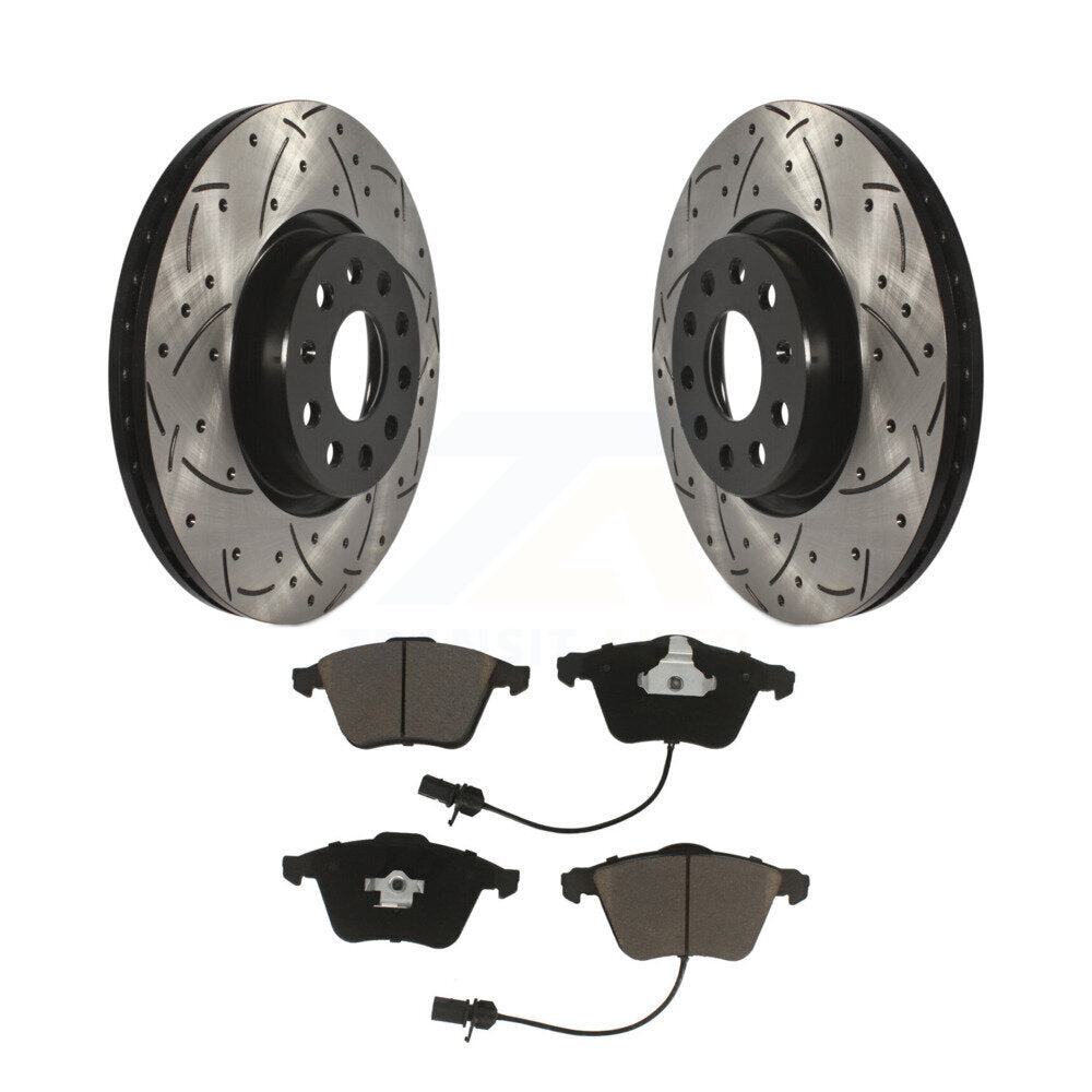 Coated Drilled Slot Disc Brake Rotor Ceramic Pad Front Kit For Volkswagen CC R32