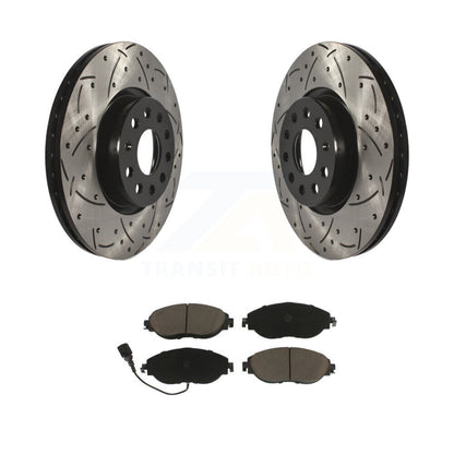 Drilled Slot Brake Rotor Ceramic Pad Front Kit For Volkswagen GTI Arteon Audi A3