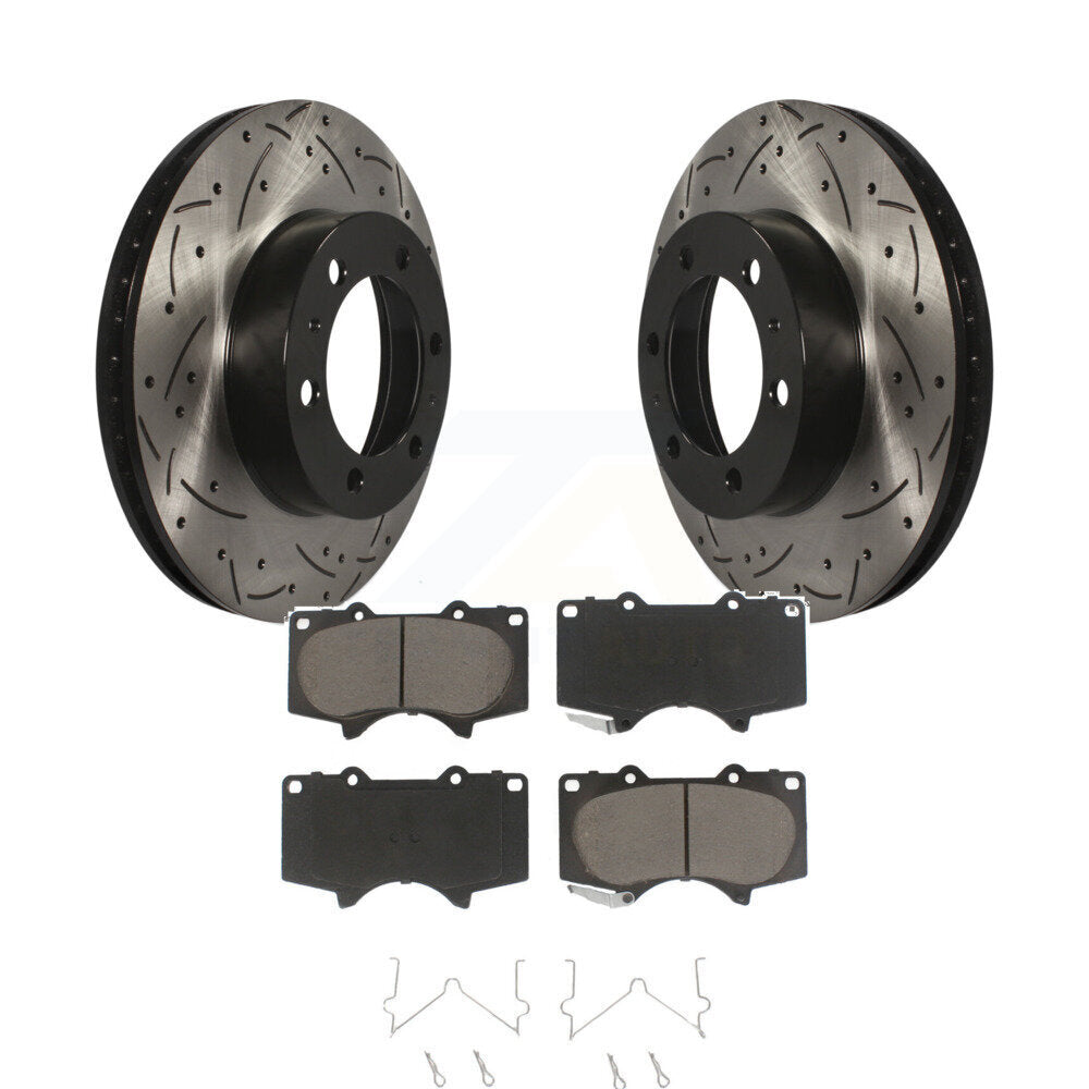 Drilled Slot Disc Brake Rotor Ceramic Pad Front Kit For Toyota Tacoma 4Runner FJ