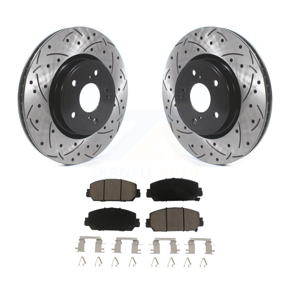 Coated Drilled Slot Disc Brake Rotor & Ceramic Pad Front Kit For Honda CR-V HR-V
