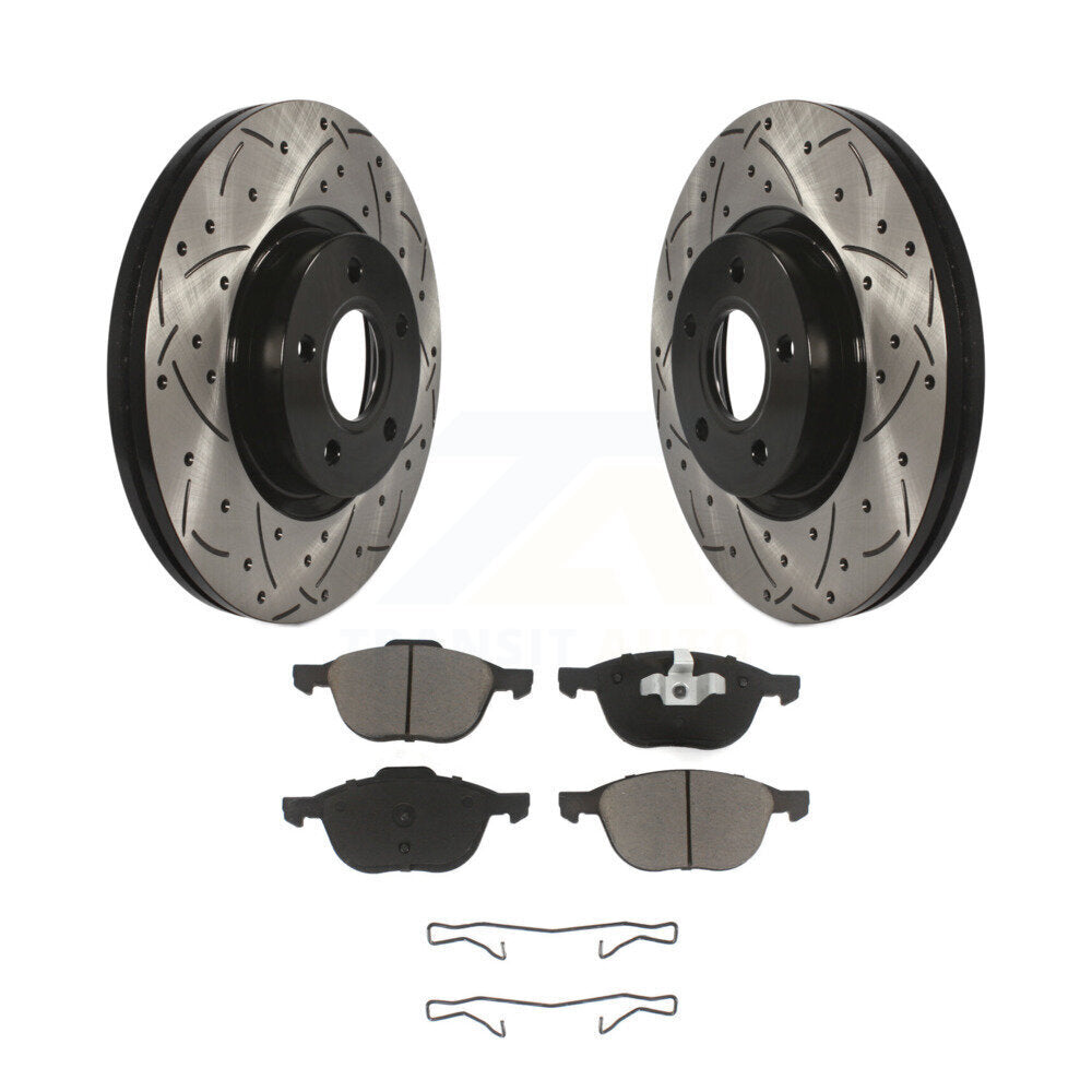 Drill Slot Brake Rotor Ceramic Pad Front Kit For Ford Escape Volvo C-Max S40 C30