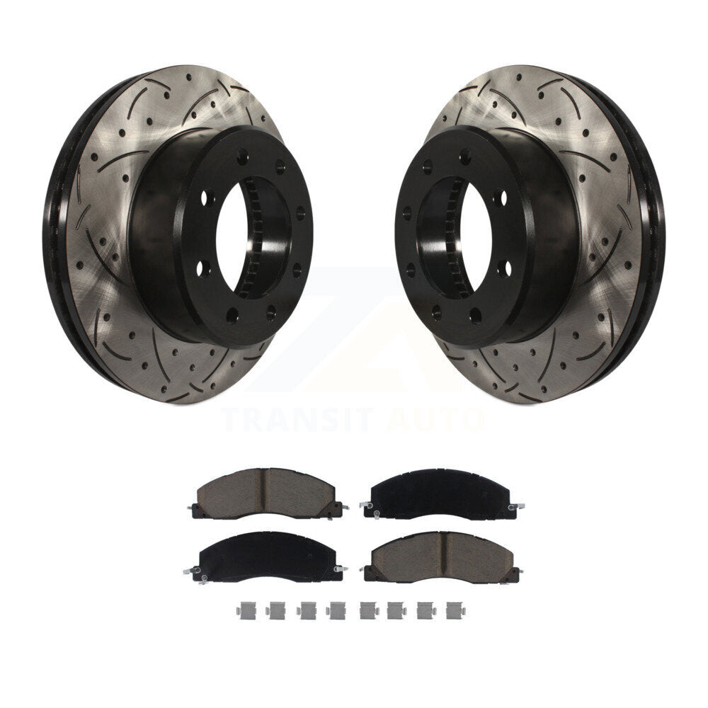 Drilled Slot Disc Brake Rotor Ceramic Pad Front Kit For Ram 3500 2500 1500 Dodge