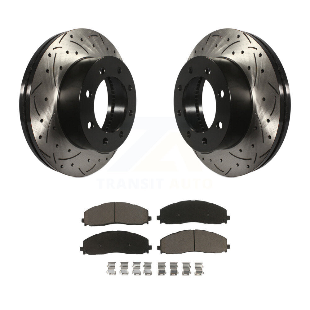 Drilled Slot Brake Rotor & Ceramic Pad Front Kit For Ford F-350 Super Duty F-250