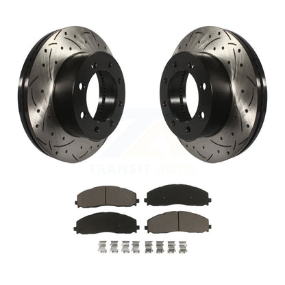 Drilled Slot Brake Rotor & Ceramic Pad Front Kit For Ford F-350 Super Duty F-250