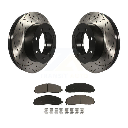 Drilled Slot Brake Rotor & Ceramic Pad Front Kit For Ford F-350 Super Duty F-250
