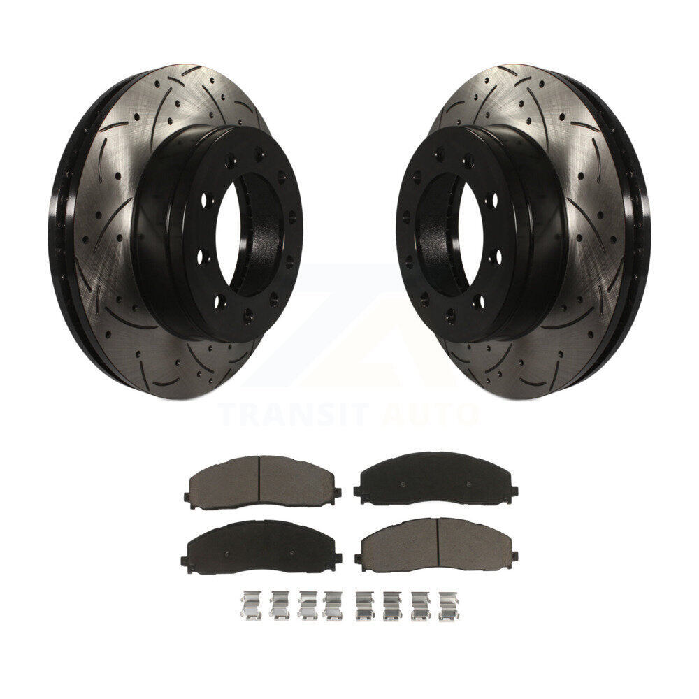 Drilled Slot Brake Rotor & Ceramic Pad Front Kit For Ford F-350 Super Duty F-250