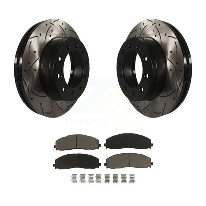 Drilled Slot Brake Rotor & Ceramic Pad Front Kit For Ford F-350 Super Duty F-250