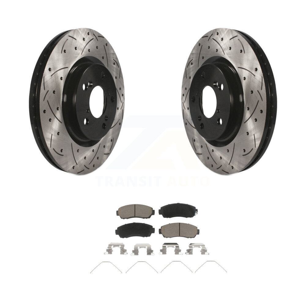 Drilled Slot Disc Brake Rotors Ceramic Pad Front Kit For 2011-2014 Honda Odyssey
