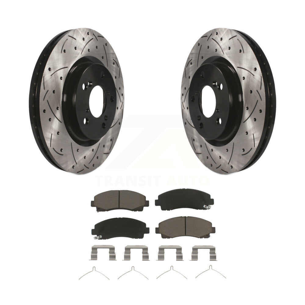 Coated Drill Slot Disc Brake Rotors Ceramic Pad Front Kit For 2009-2014 Acura TL