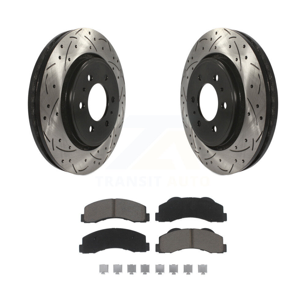 Drilled Slot Brake Rotor Ceramic Pad Front Kit For Ford F-150 Expedition Lincoln
