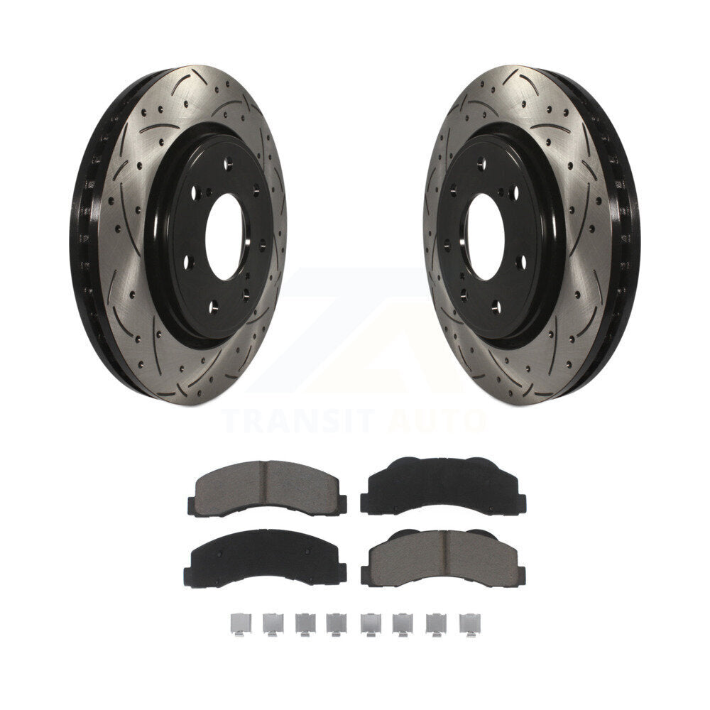 Drilled Slot Brake Rotors Ceramic Pad Front Kit For Ford F-150 With 7 Lug Wheels