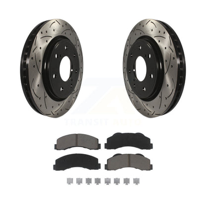 Drilled Slot Brake Rotors Ceramic Pad Front Kit For Ford F-150 With 7 Lug Wheels