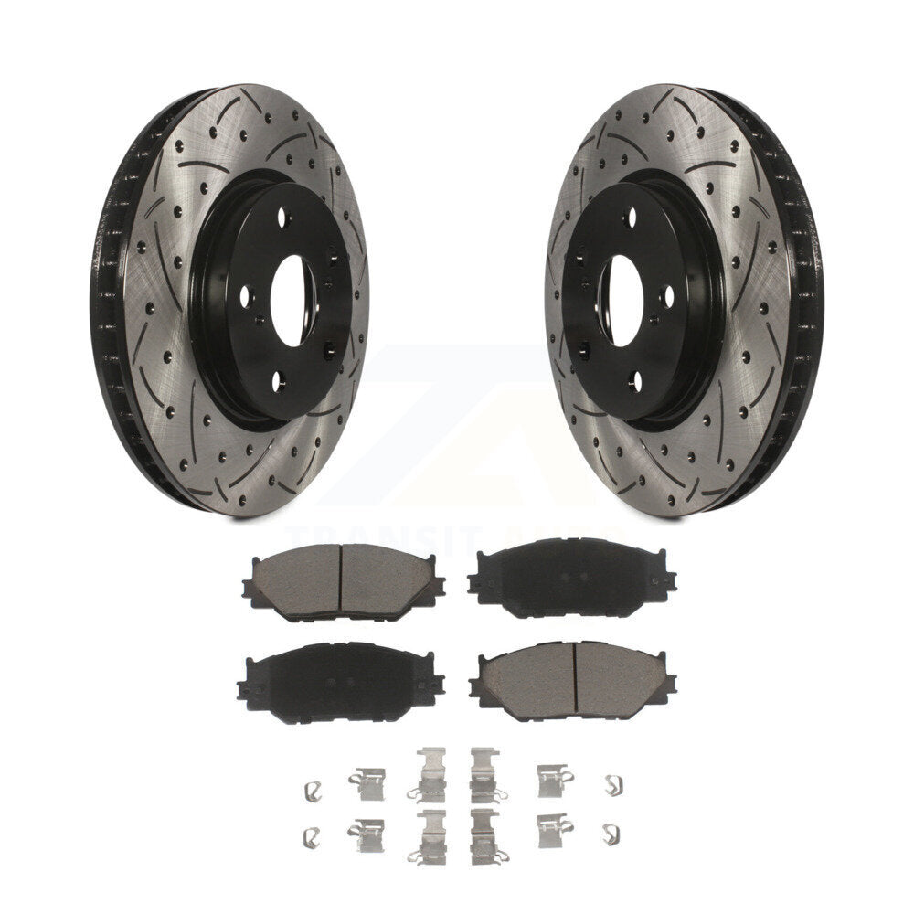 Coated Drilled Slotted Disc Brake Rotors & Ceramic Pad Front Kit For Lexus IS250