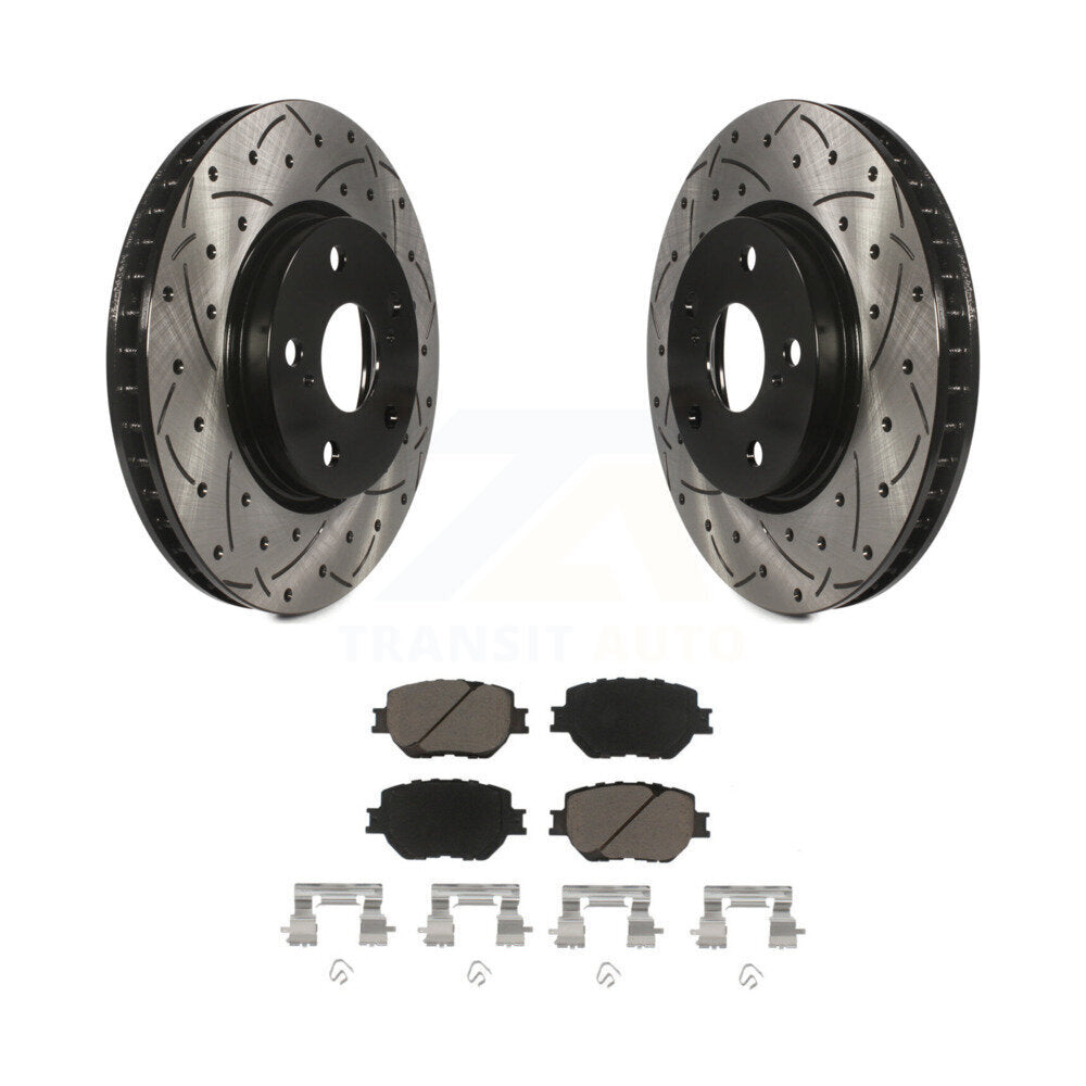 Coated Drilled Slotted Disc Brake Rotors & Ceramic Pad Front Kit For Lexus IS250