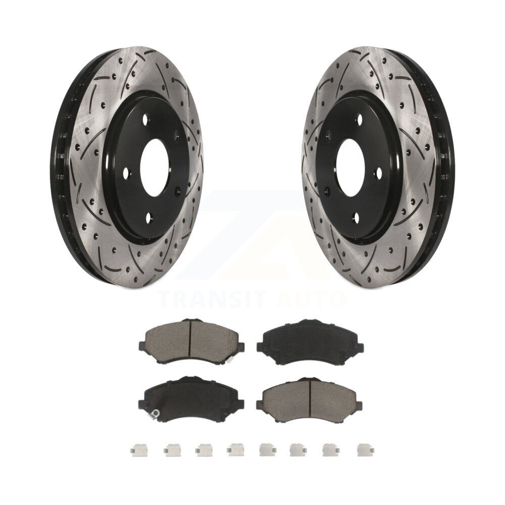 Drilled Slot Brake Rotor Ceramic Pad Front Kit For Dodge Grand Caravan Journey &