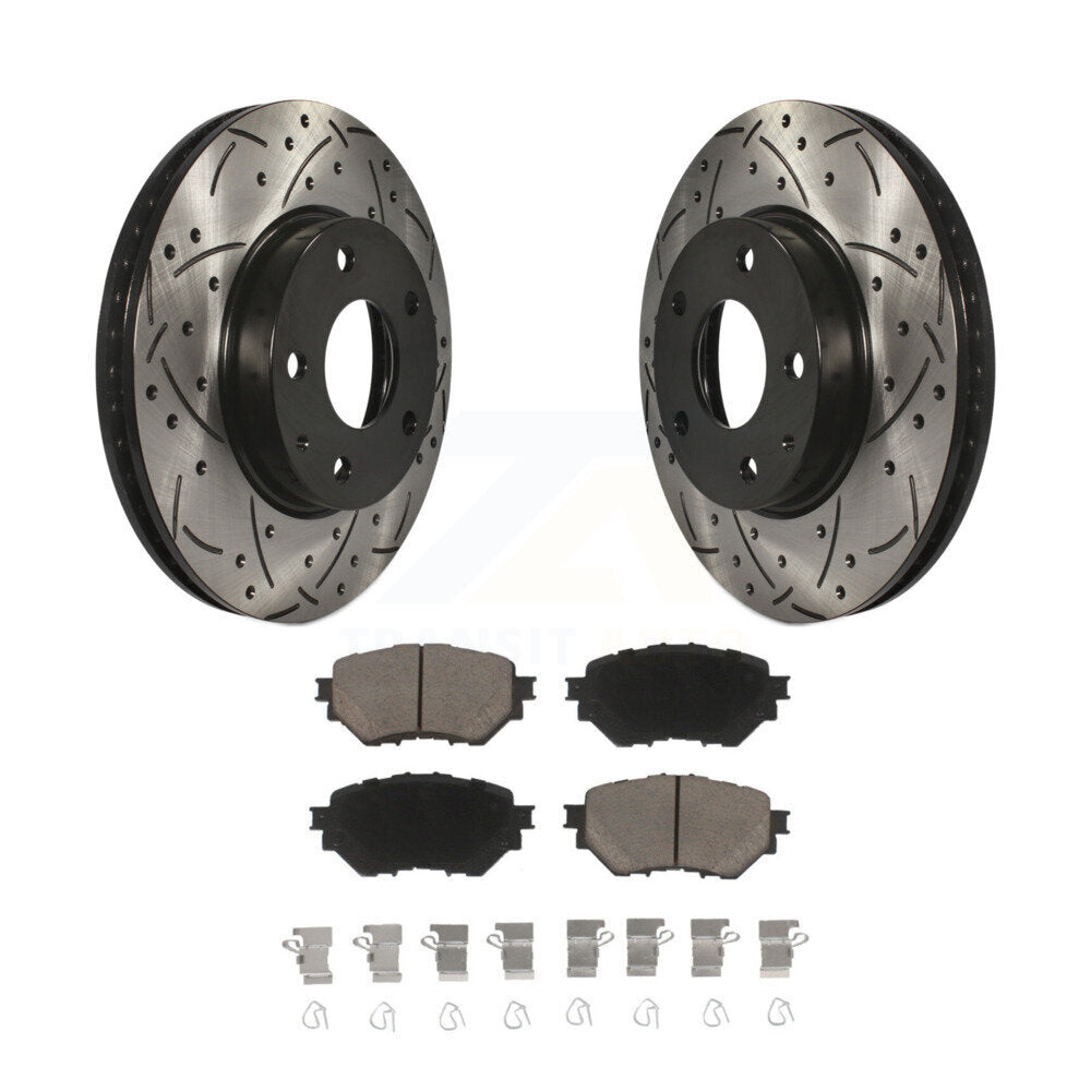 Drilled Slot Disc Brake Rotors Ceramic Pad Front Kit For 2014-2018 Mazda 3 Sport