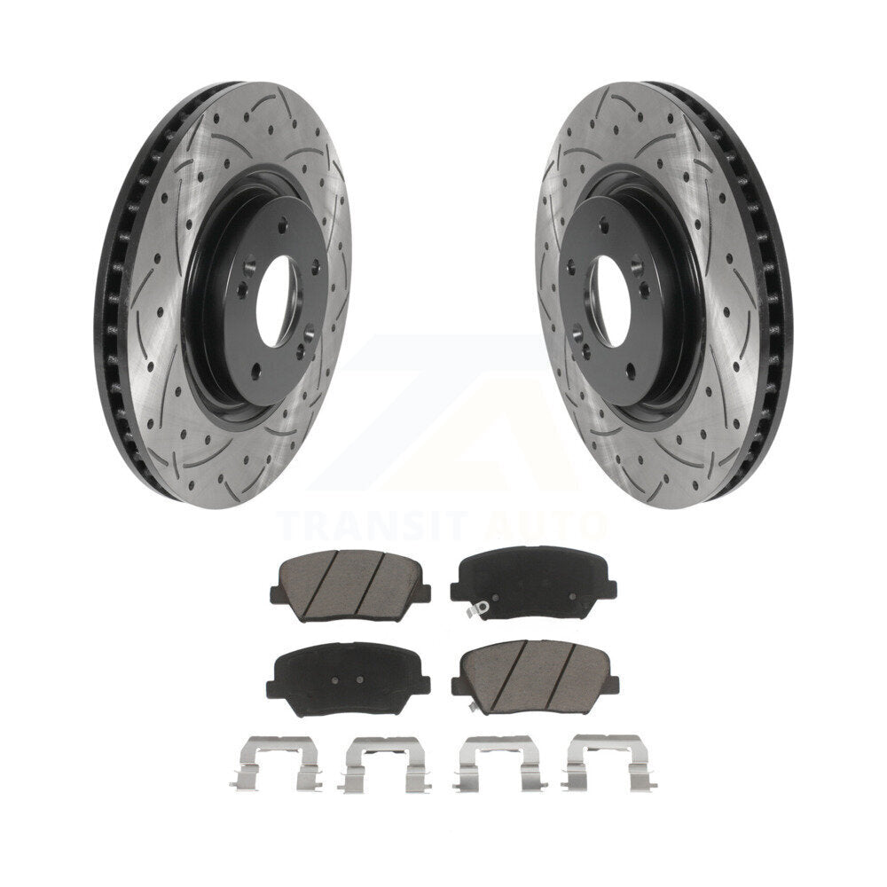 Drilled Slot Disc Brake Rotors Ceramic Pad Front Kit For 2012-2017 Hyundai Azera