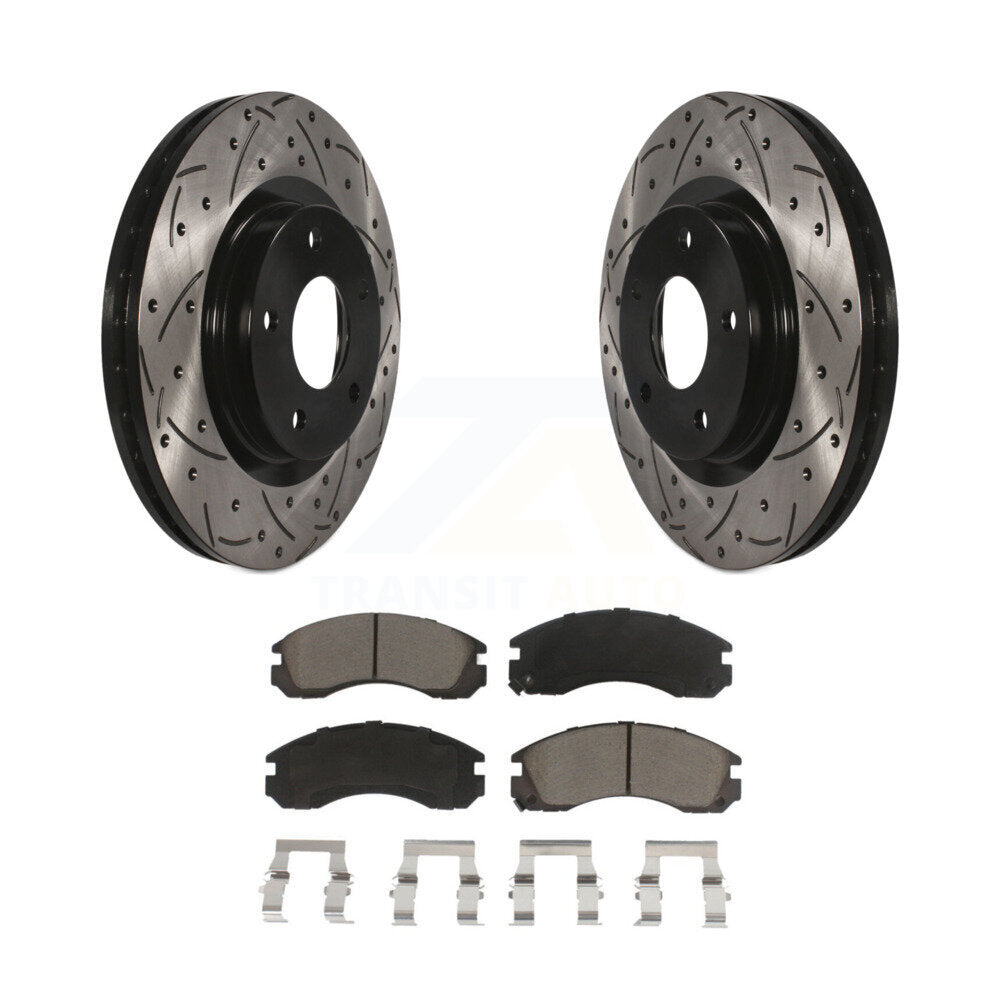 Coated Drilled Slot Disc Brake Rotor Ceramic Pad Front Kit For Mitsubishi Lancer