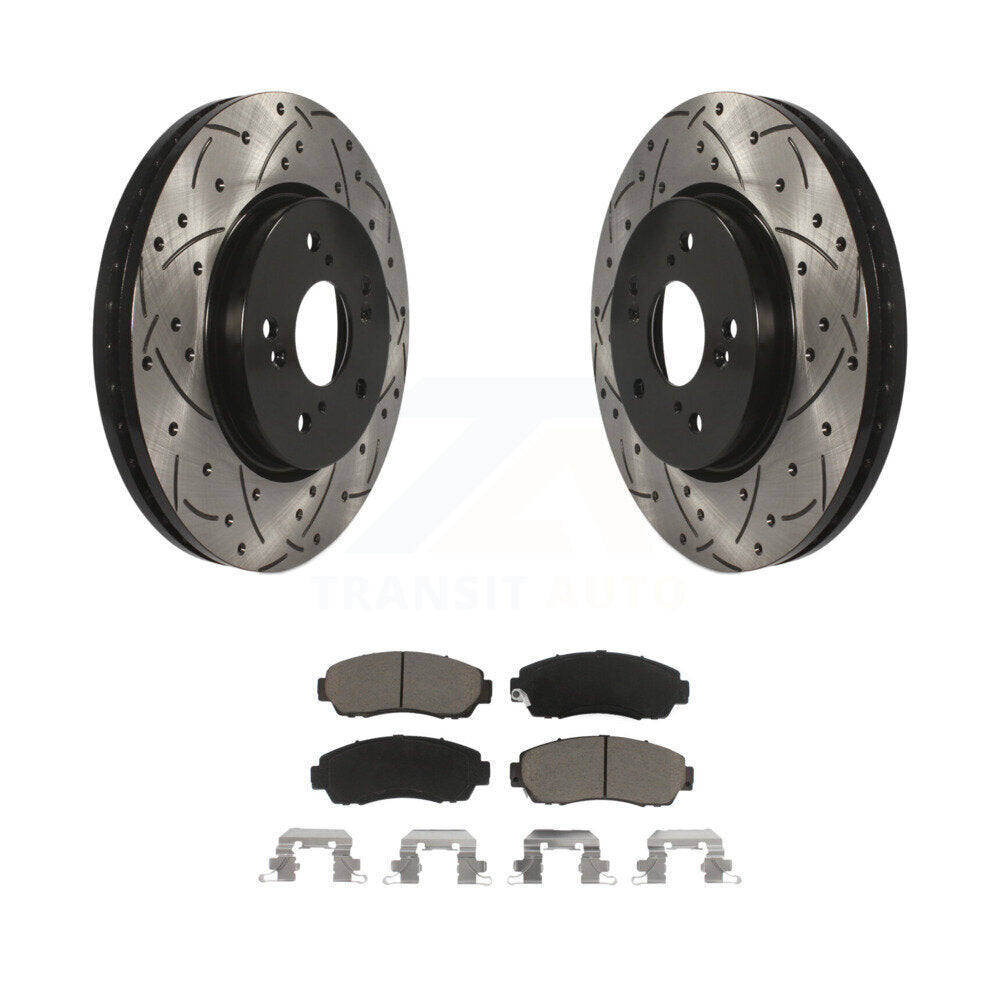 Drilled Slot Brake Rotor & Ceramic Pad Front Kit For Honda CR-V Acura RDX Accord