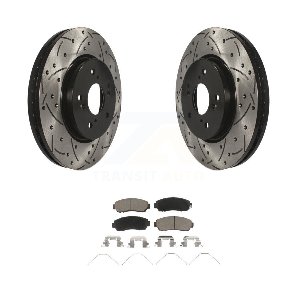 Drilled Slot Brake Rotor & Ceramic Pad Front Kit For Honda CR-V Crosstour Accord