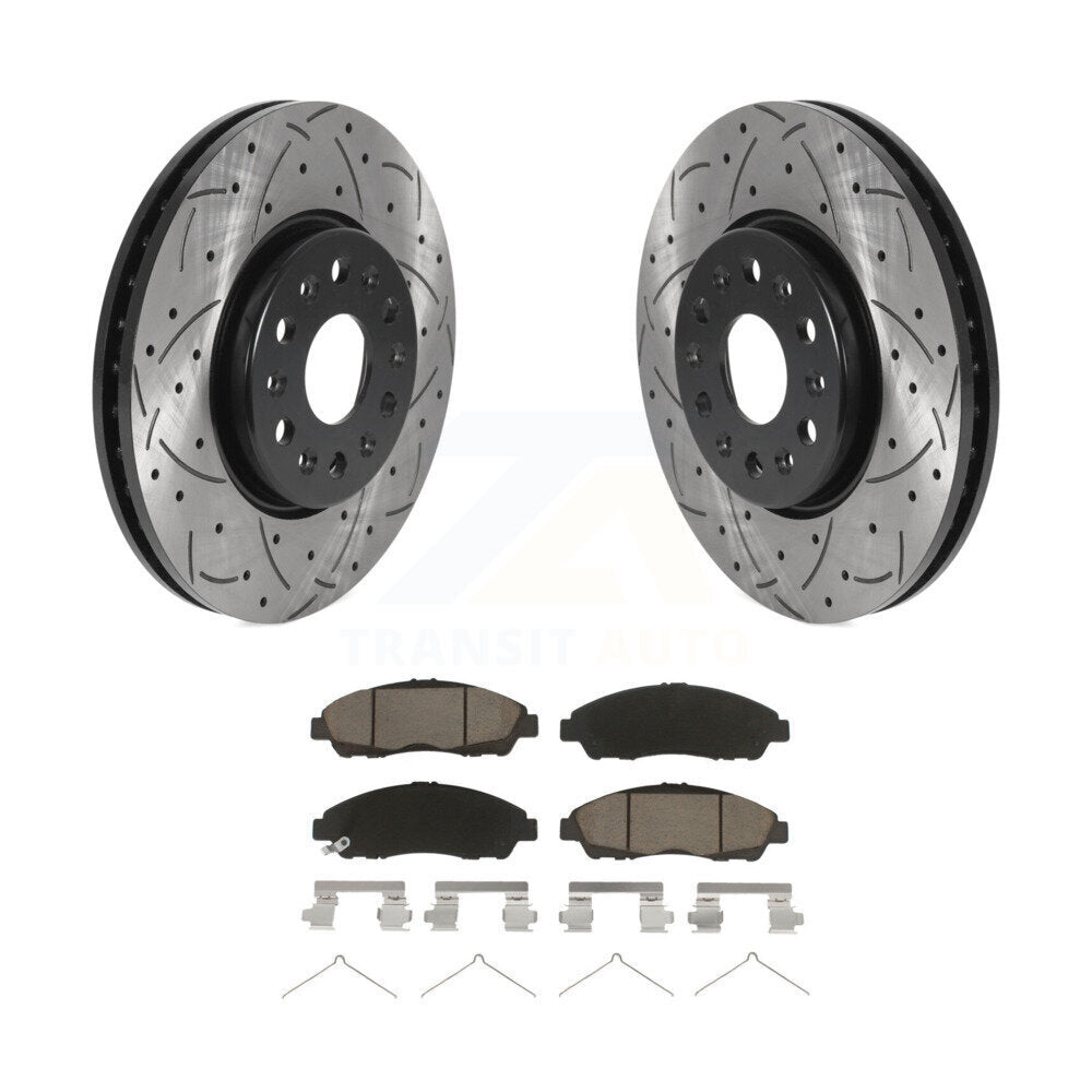 Drilled Slot Brake Rotor Ceramic Pad Front Kit For Chevrolet Traverse GMC Acadia