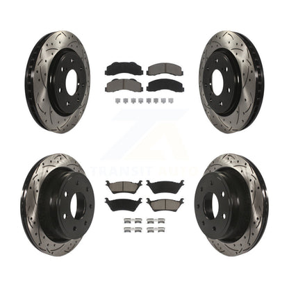 Coated Drilled Slot Disc Brake Rotor & Ceramic Pad Front Rear Kit For Ford F-150