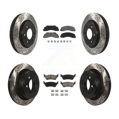 Coated Drilled Slot Disc Brake Rotor & Ceramic Pad Front Rear Kit For Ford F-150