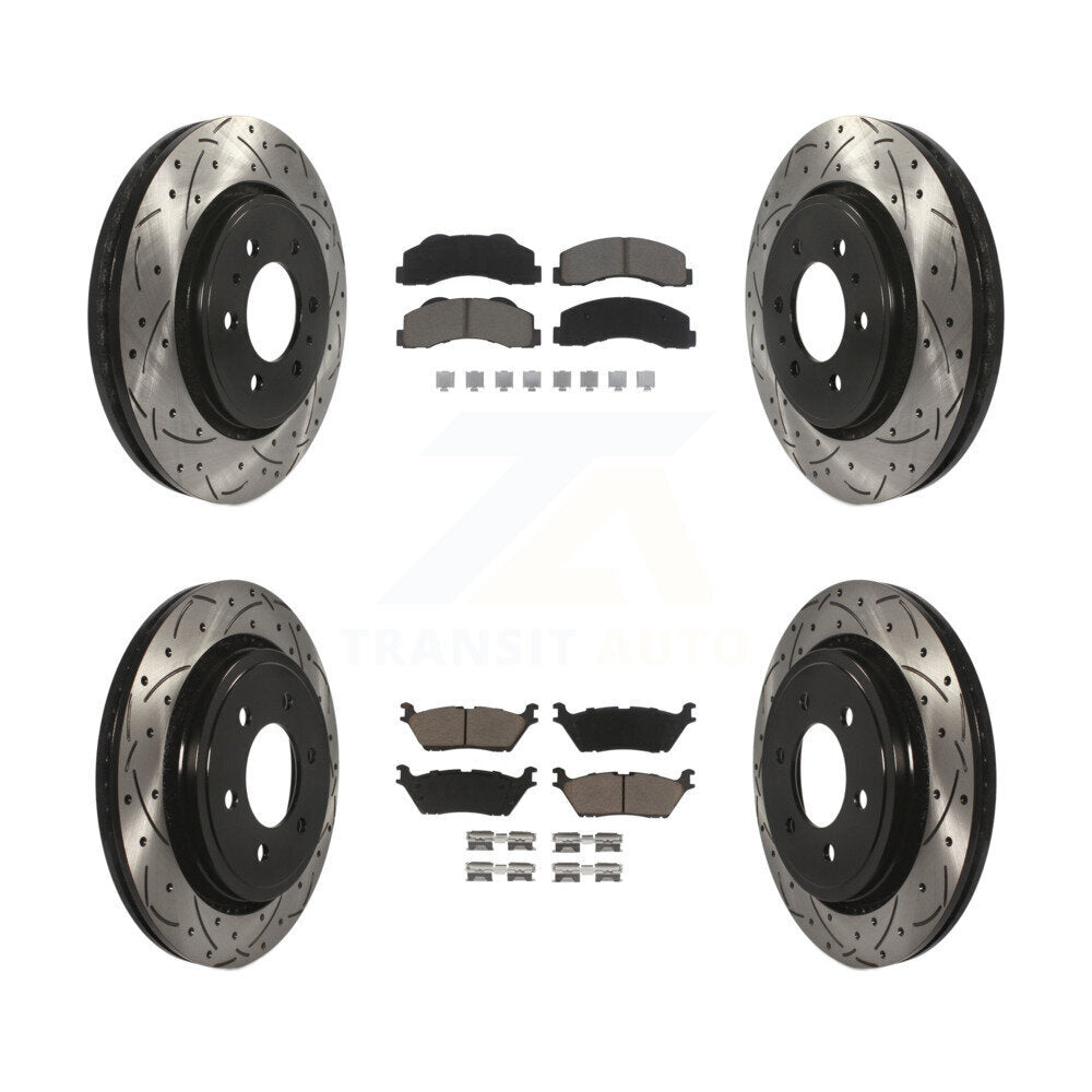 Coated Drilled Slot Disc Brake Rotor & Ceramic Pad Front Rear Kit For Ford F-150