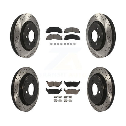 Coated Drilled Slot Disc Brake Rotor & Ceramic Pad Front Rear Kit For Ford F-150