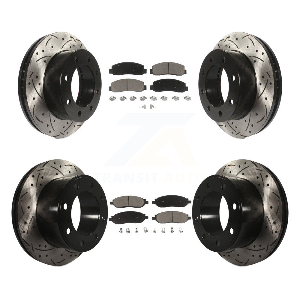 Drill Slot Disc Brake Rotor Ceramic Pad Front Rear Kit For Ford F-350 Super Duty