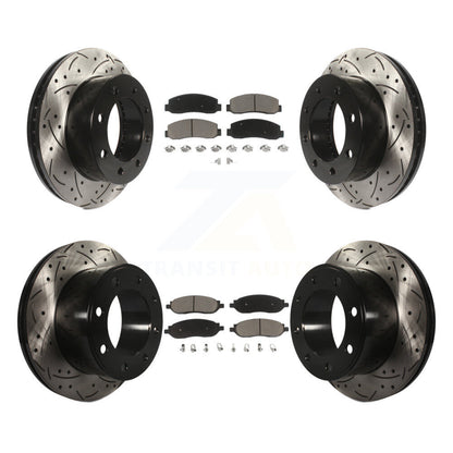 Drill Slot Disc Brake Rotor Ceramic Pad Front Rear Kit For Ford F-350 Super Duty