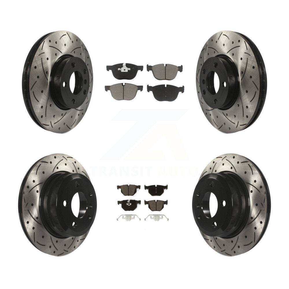 Coated Drilled Slotted Disc Brake Rotor Ceramic Pad Front Rear Kit For BMW X5 X6