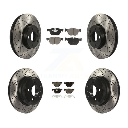Coated Drilled Slotted Disc Brake Rotor Ceramic Pad Front Rear Kit For BMW X5 X6